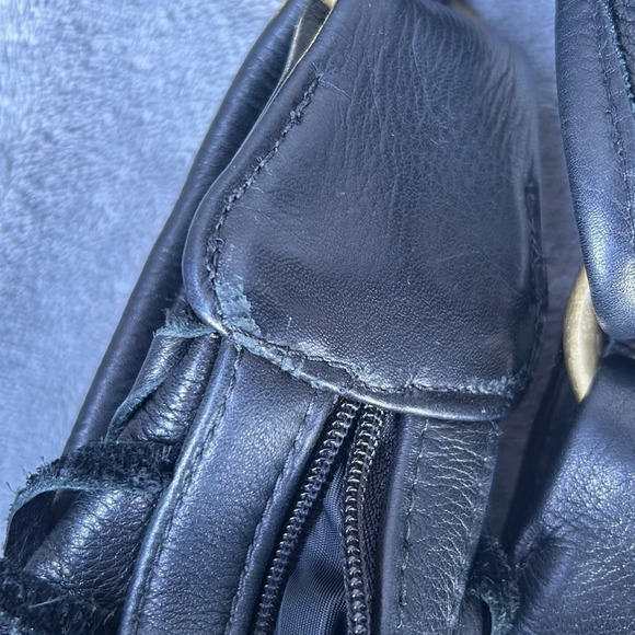 JACQUELINE JARROT Black Leather w Woven Suede & Metal Ring Accents Shoulder Bag - Picture 10 of 12